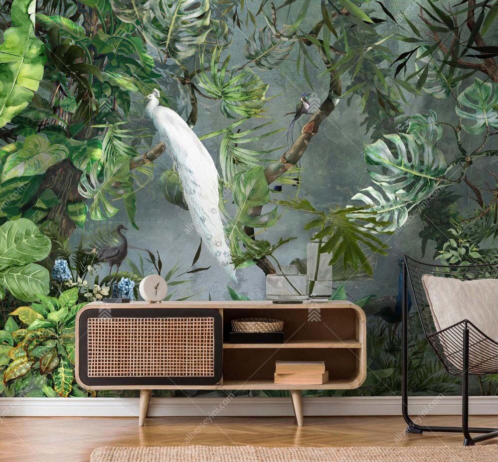 A301-1-Tropical-peacock-poster-mural-wallpaper-tropikal-tavus kusu-poster-duvar-kagidi-amazon-2 A301-1 Amazon Tropikal Tavus Kuşu Poster Duvar Kağıdı Uygulama