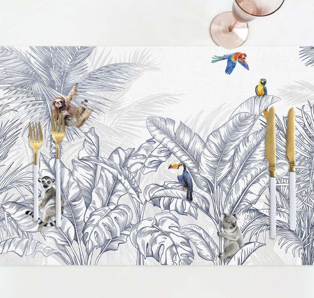 ASK2123 Ağaçlardaki Hayvanlar Kumaş Amerikan Servis