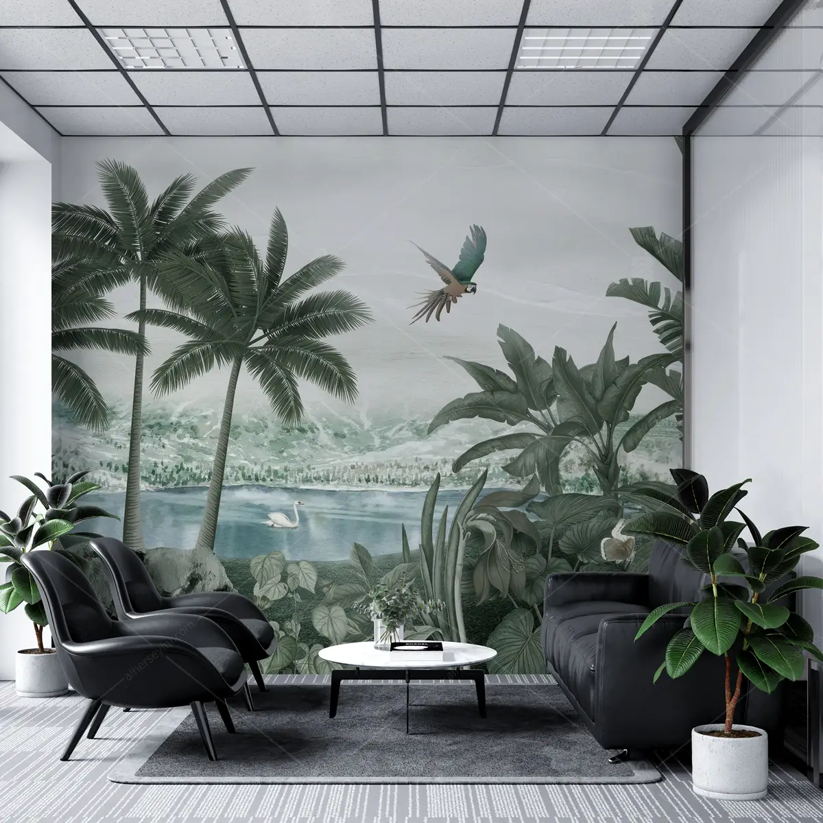 GRP020084 Tropikal Göl ve Ağaç Manzaralı Poster Duvar Kağıdı