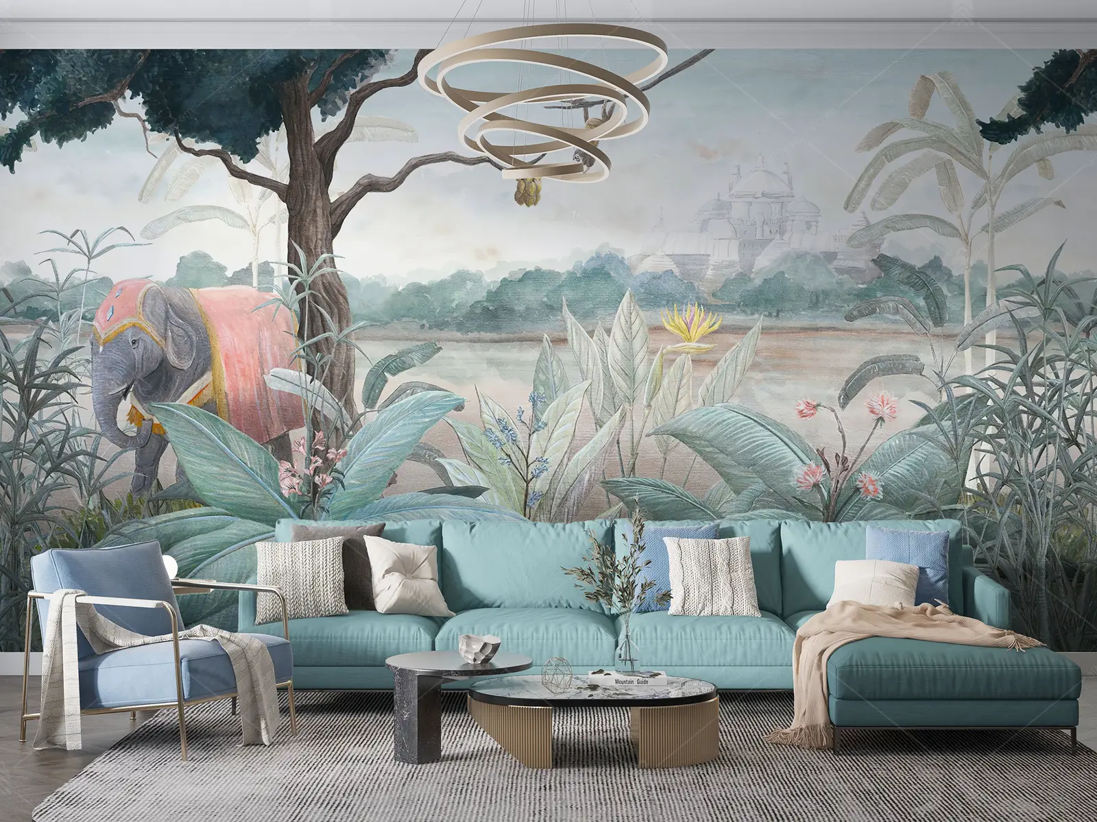 GRP030164-Tropikal-Manzara-ve-Fil-Ozel-Tasarim-Duvar-Kagidi GRP030164 Tropikal Manzara ve Fil Özel Tasarım Poster Duvar Kağıdı