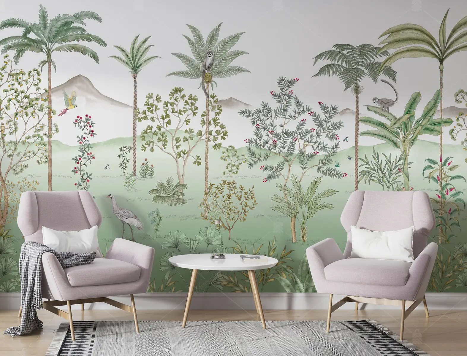 GRP040029 Tropik Bitki Örtüsündeki Hayvanlar Poster Duvar Kağıdı