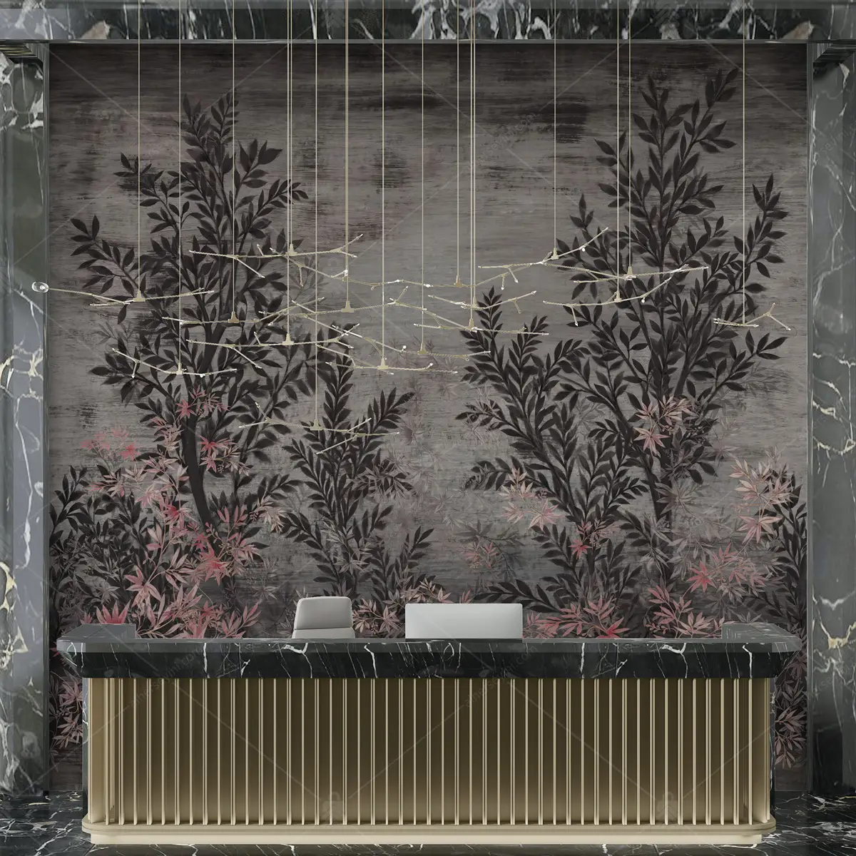 GRP040074-Soyut-Zeminde-Agaclar-Duvar-Kagidi GRP040074 Soyut Zeminde Ağaçlar Poster Duvar Kağıdı