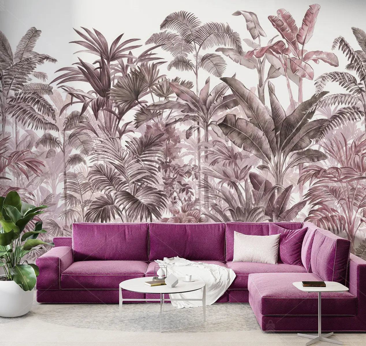 GRP040110-Pembe-Tropikal-Agacli-Duvar-Kagidi GRP040110 Pembe Tropikal Ağaçlı Poster Duvar Kağıdı