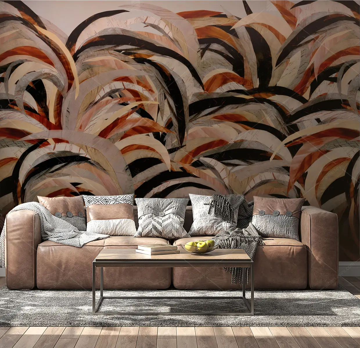 GRP090182-Geometrik-Cizim-Yapraklar-Duvar-Kagidi GRP090182 Geometrik Çizim Yapraklar Poster Duvar Kağıdı