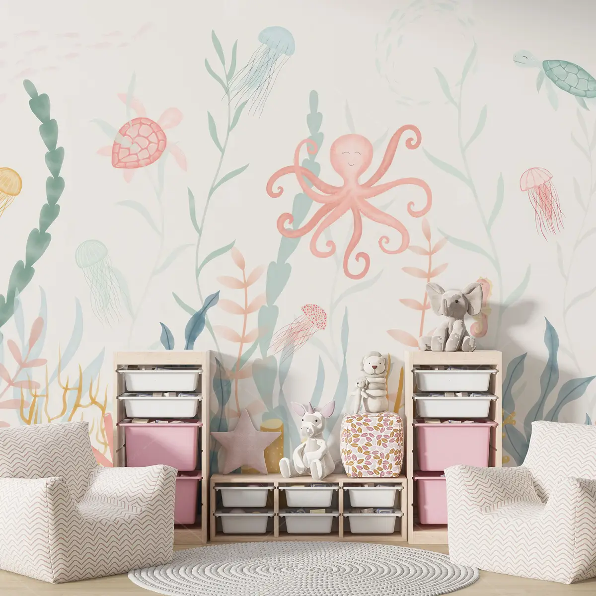 GRP560024-Cizim-Tarzi-Sualti-Dunyasi-Duvar-Kagidi GRP560024 Çizim Tarzı Sualtı Dünyası Poster Duvar Kağıdı