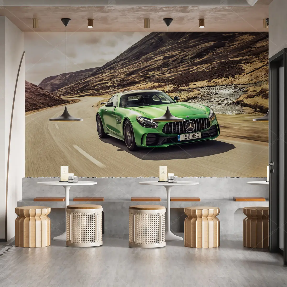 GRP660033-Yesil-Mercedes-Araba-Duvar-Kagidi GRP660033 Yeşil Mercedes Araba Poster Duvar Kağıdı