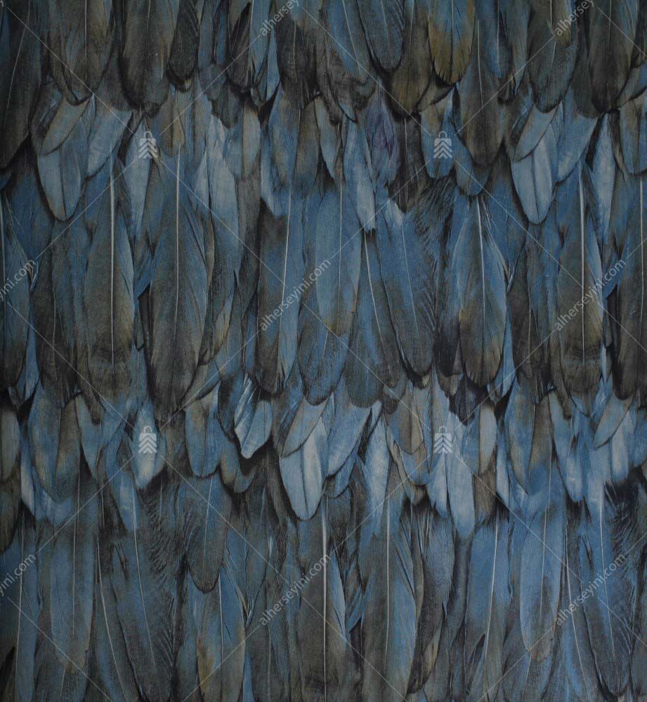 9913-3 Mavi Kuş Tüyü Desen Duvar Kağıdı