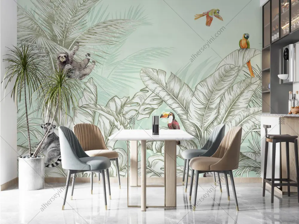 Adawall FJ307-3 El Çizimi Tropikal Tasarım Poster Duvar Kağıdı