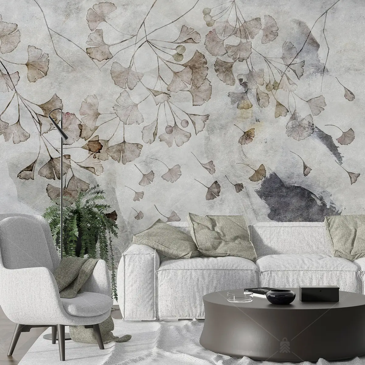 GRP090108 Sarkan Ginkgo Yaprakları Soyut Poster Duvar Kağıdı