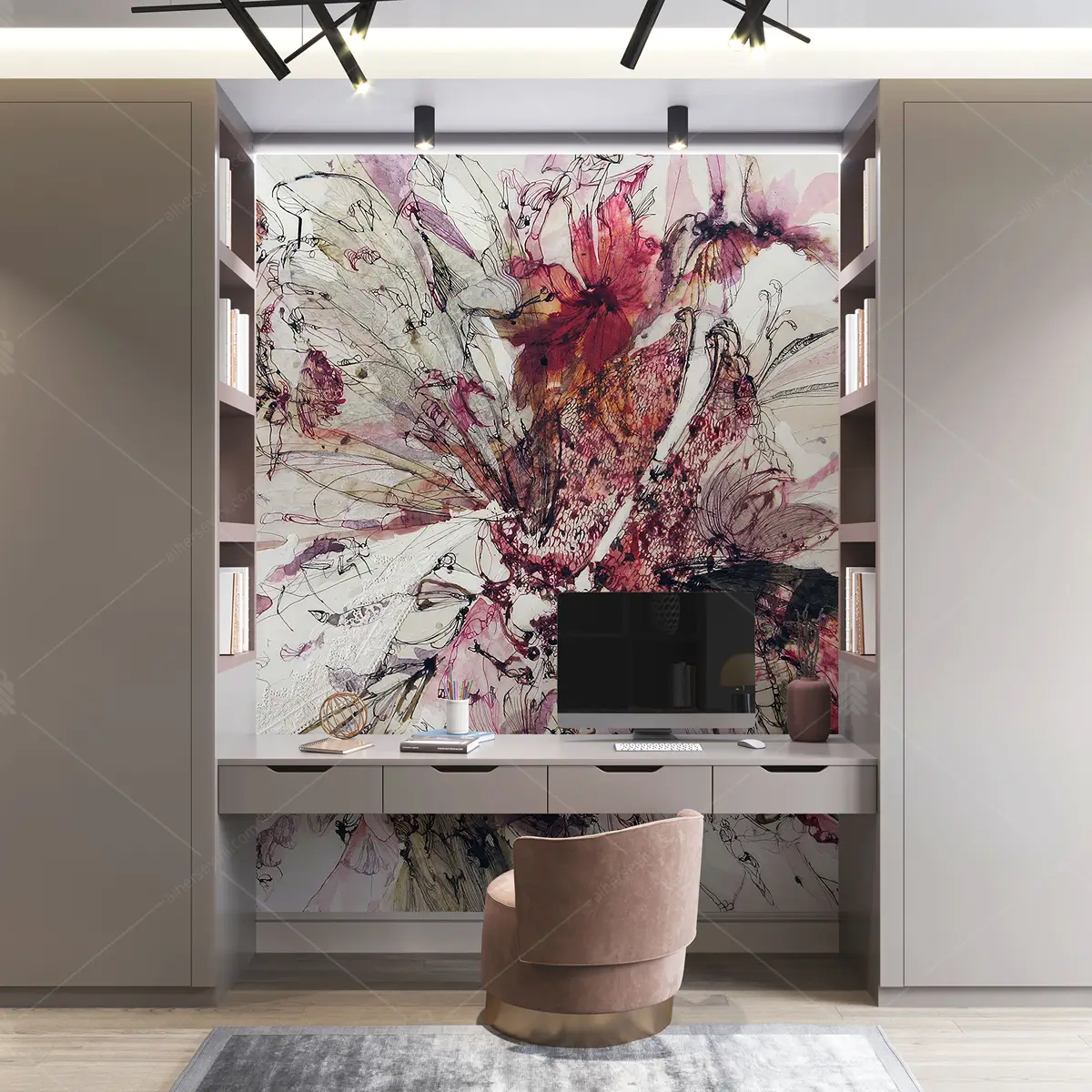GRP090274 Çizim Tarzı Soyut Çiçek Poster Duvar Kağıdı