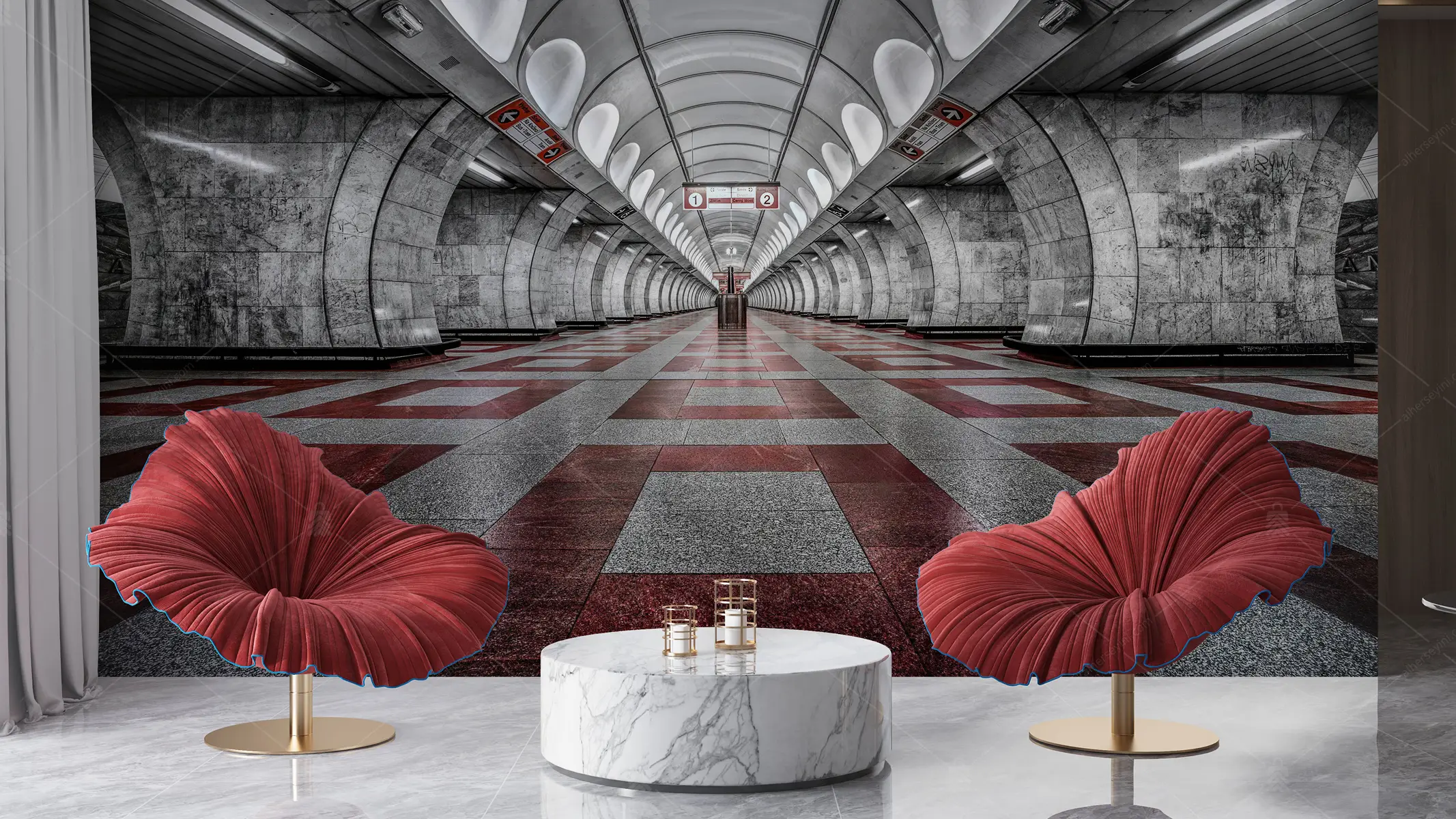 GRP140006 3D Metro İstasyonu Derinlik Poster Duvar Kağıdı