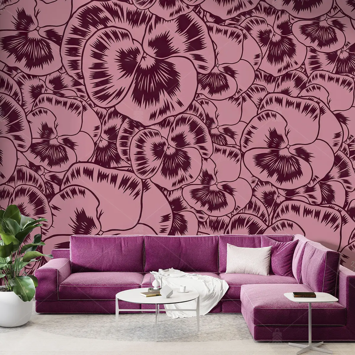 GRP170015 Pembe Vektörel Çiçekli Poster Duvar Kağıdı