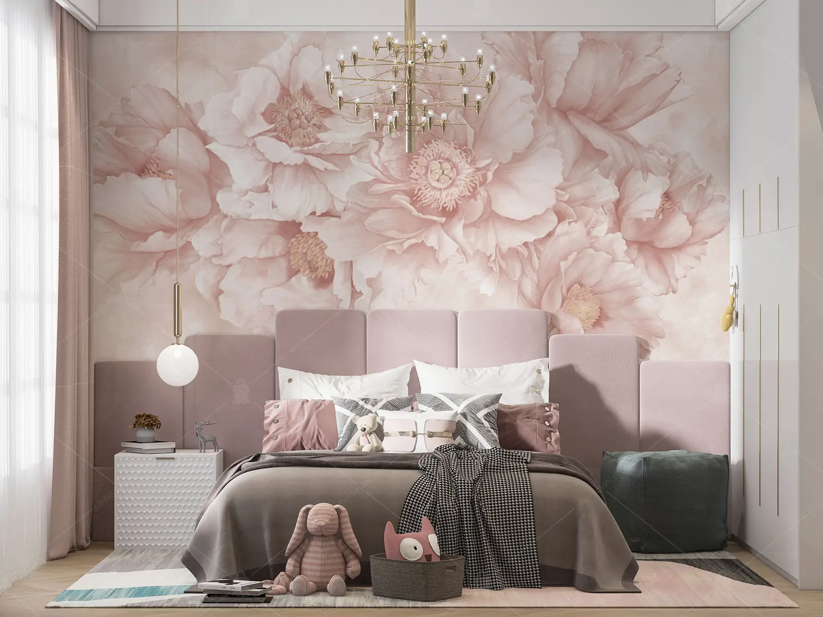 GRP170165 Pembe Çiçekli Poster Duvar Kağıdı