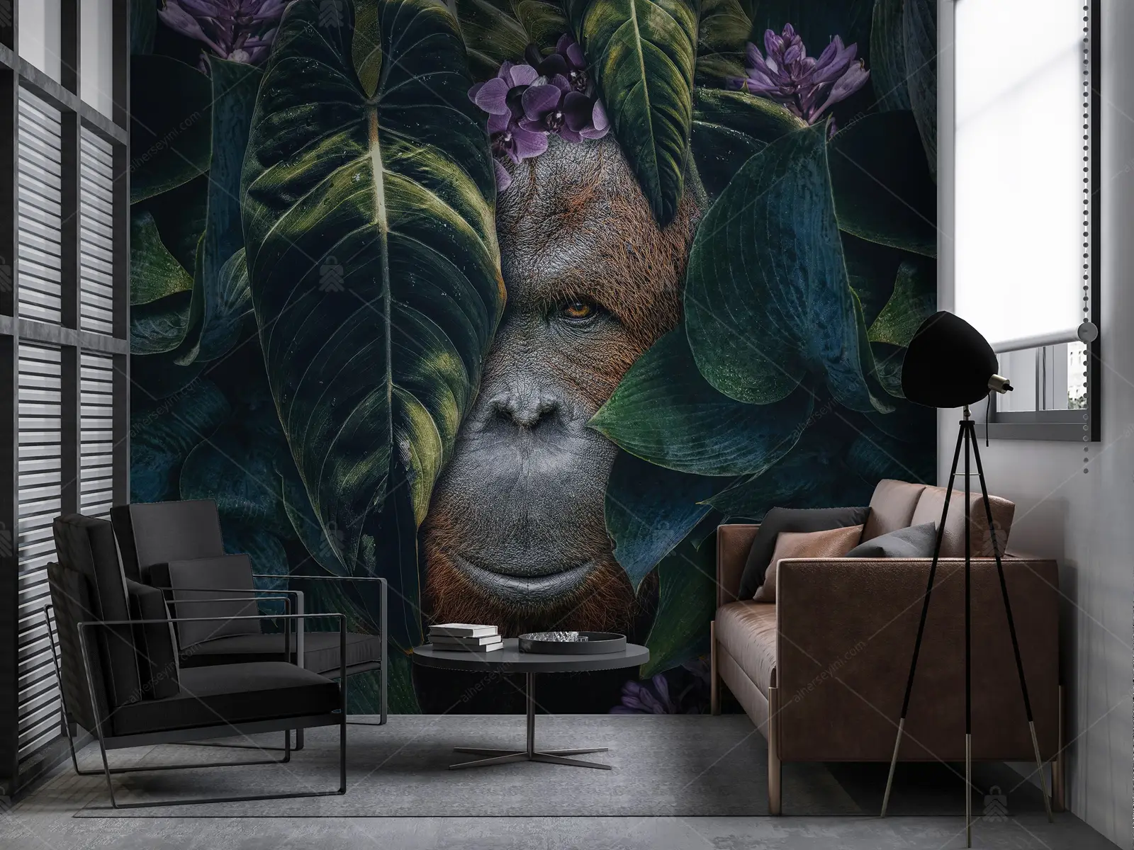 GRP220083 Yaprakların Arasındaki Orangutan Poster Duvar Kağıdı