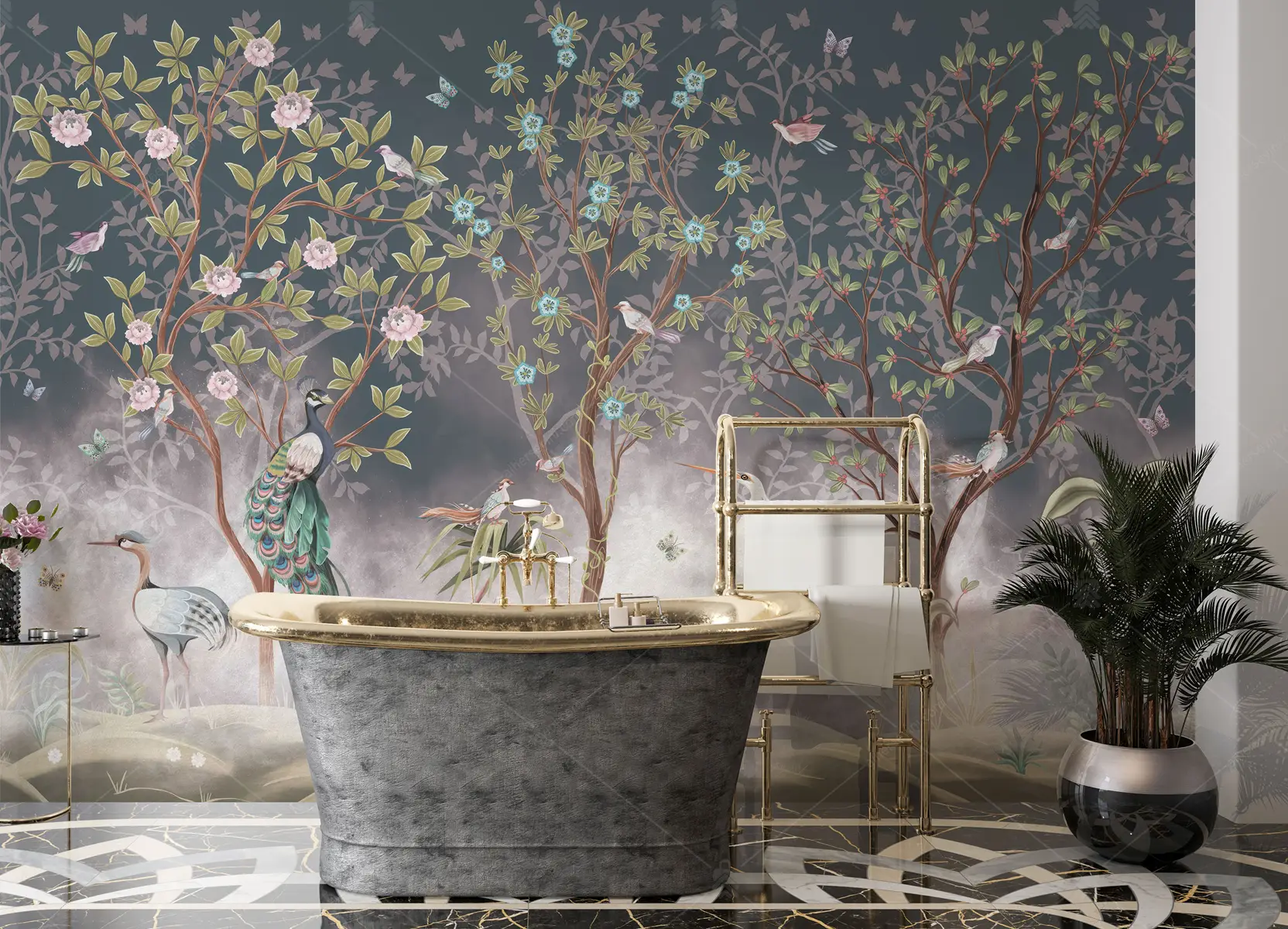 GRP260002 Kuşlu Chinoiserie Poster Duvar Kağıdı