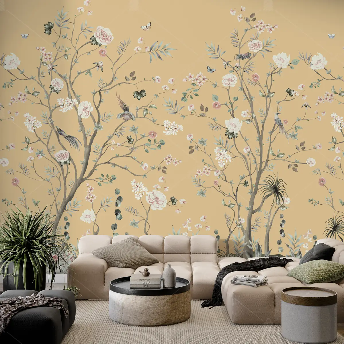 GRP260007 Kuşlu Chinoiserie Poster Duvar Kağıdı