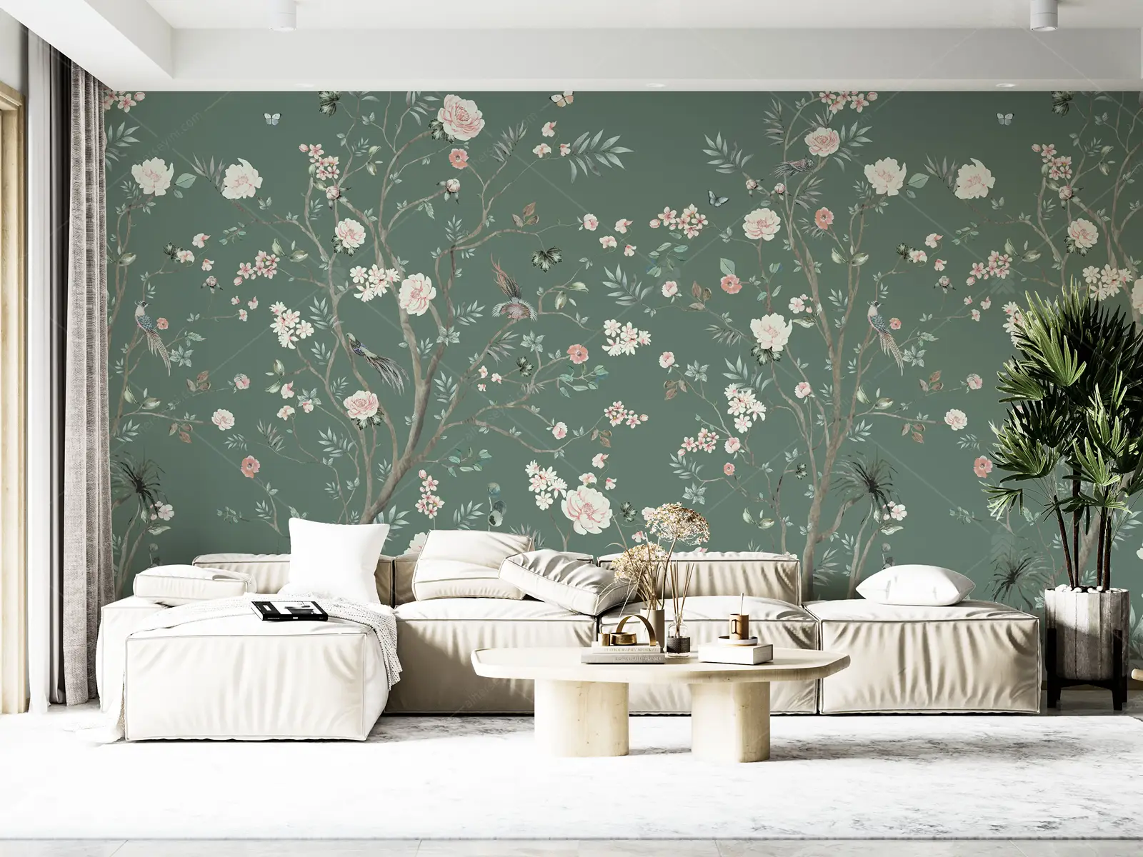 GRP260008 Chinoiserie Kuş Desenli Poster Duvar Kağıdı