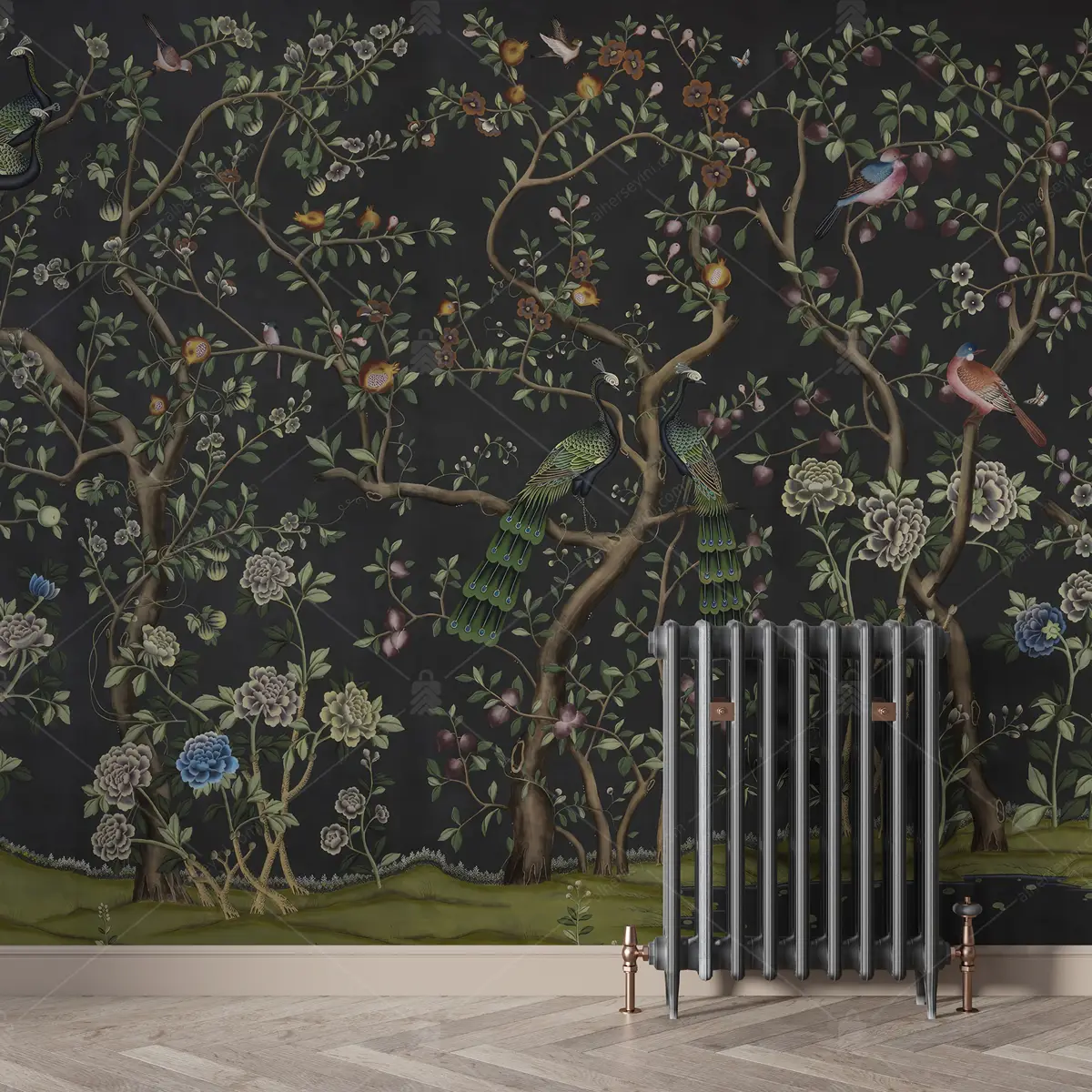 GRP260072 Chinoiserie Tropikal Tarz Poster Duvar Kağıdı