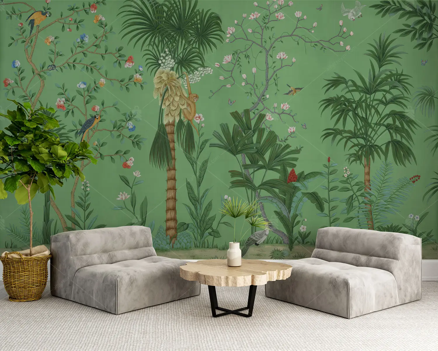 GRP260078 Chinoiserie Tropikal Özel Tasarım Poster Duvar Kağıdı