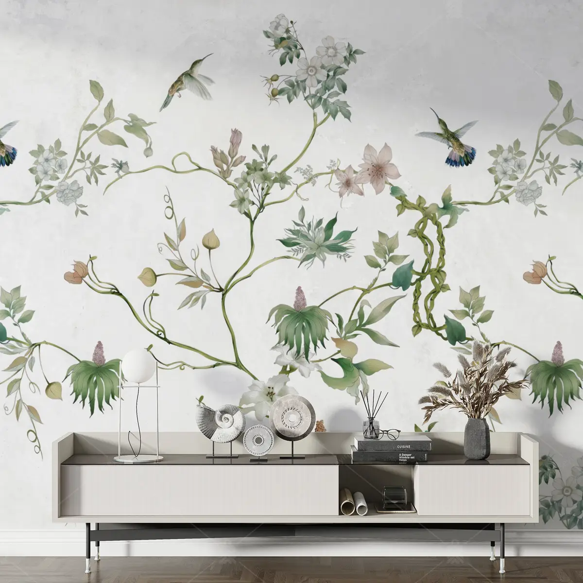 GRP260106 Kuşlar ve Çiçekler Chinoiserie Poster Duvar Kağıdı