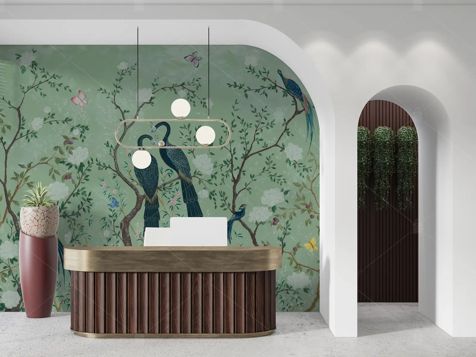 GRP260112 Chinoiserie Tavus Kuşlu Özel Tasarım Poster Duvar Kağıdı