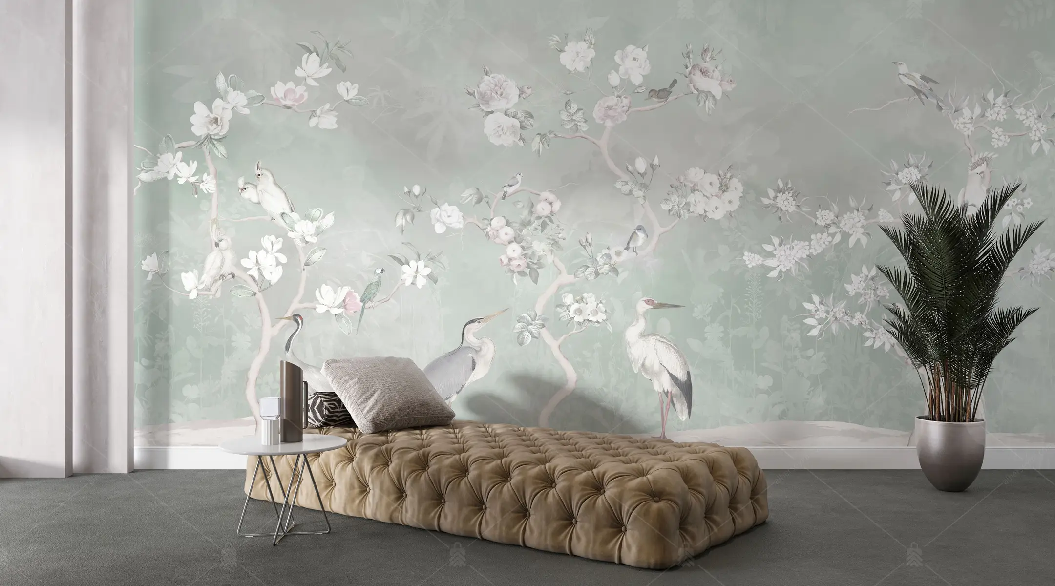 GRP260129 Kuşlu Soyut Tasarım Chinoiserie Poster Duvar Kağıdı
