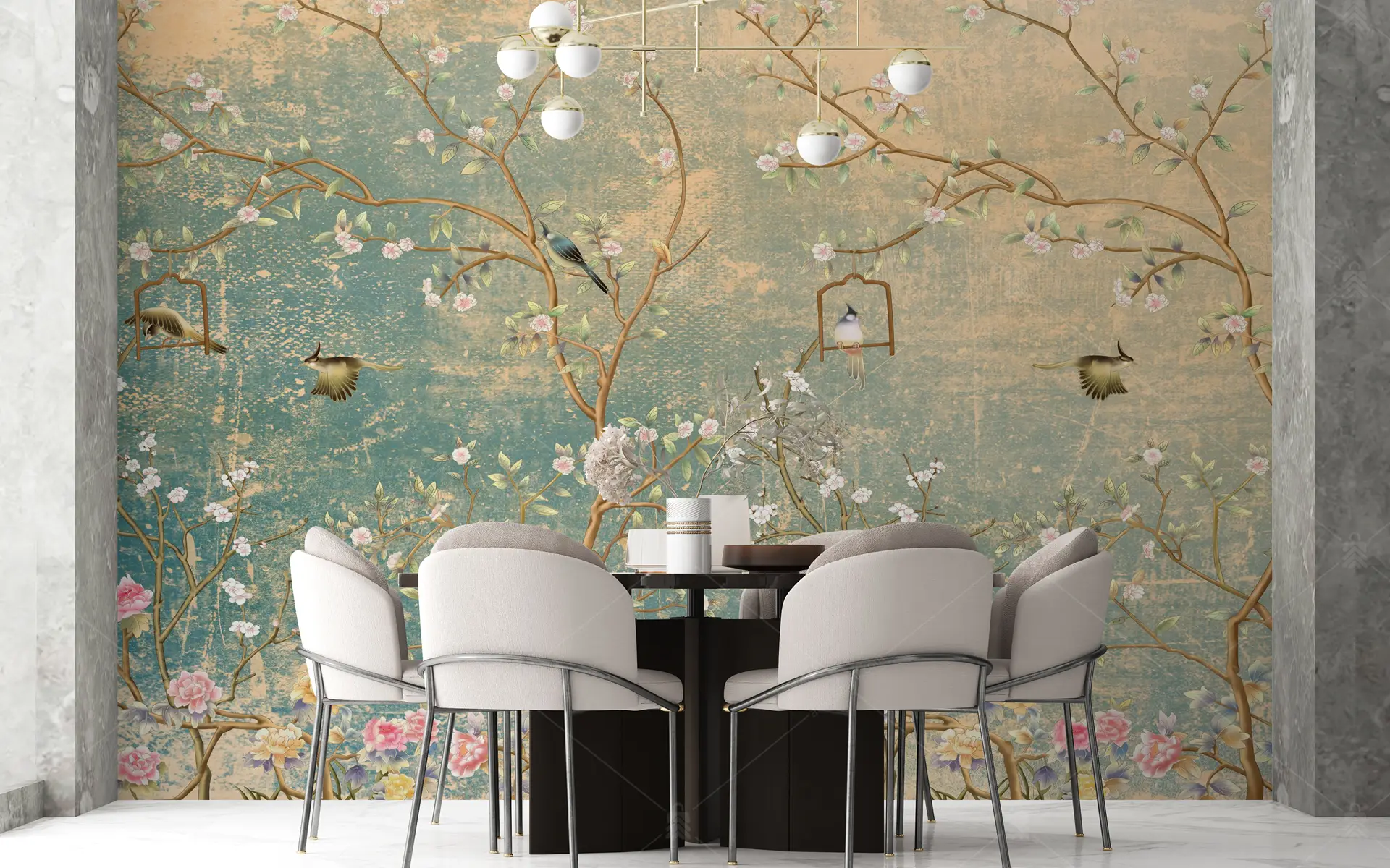 GRP260140 Chinoiserie Kuşlu Poster Duvar Kağıdı