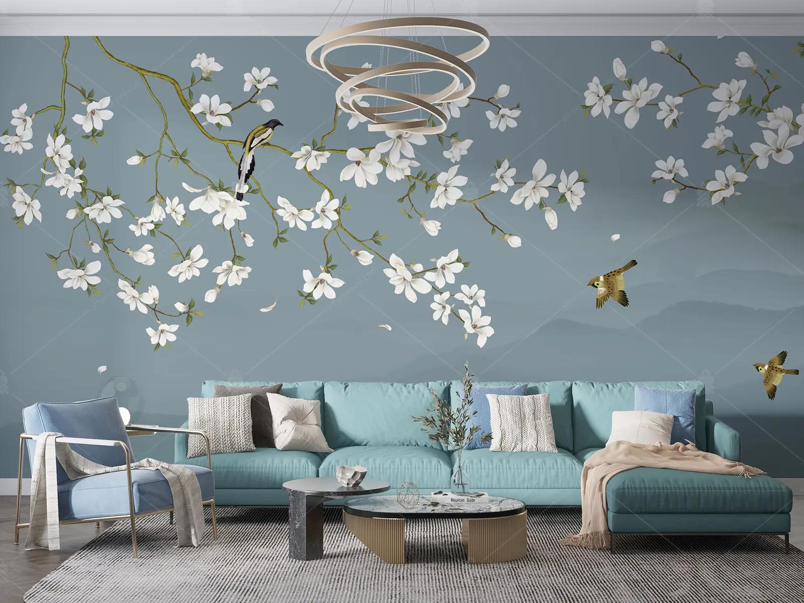 GRP260147 Uçan Kuşlar Chinoiserie Poster Duvar Kağıdı