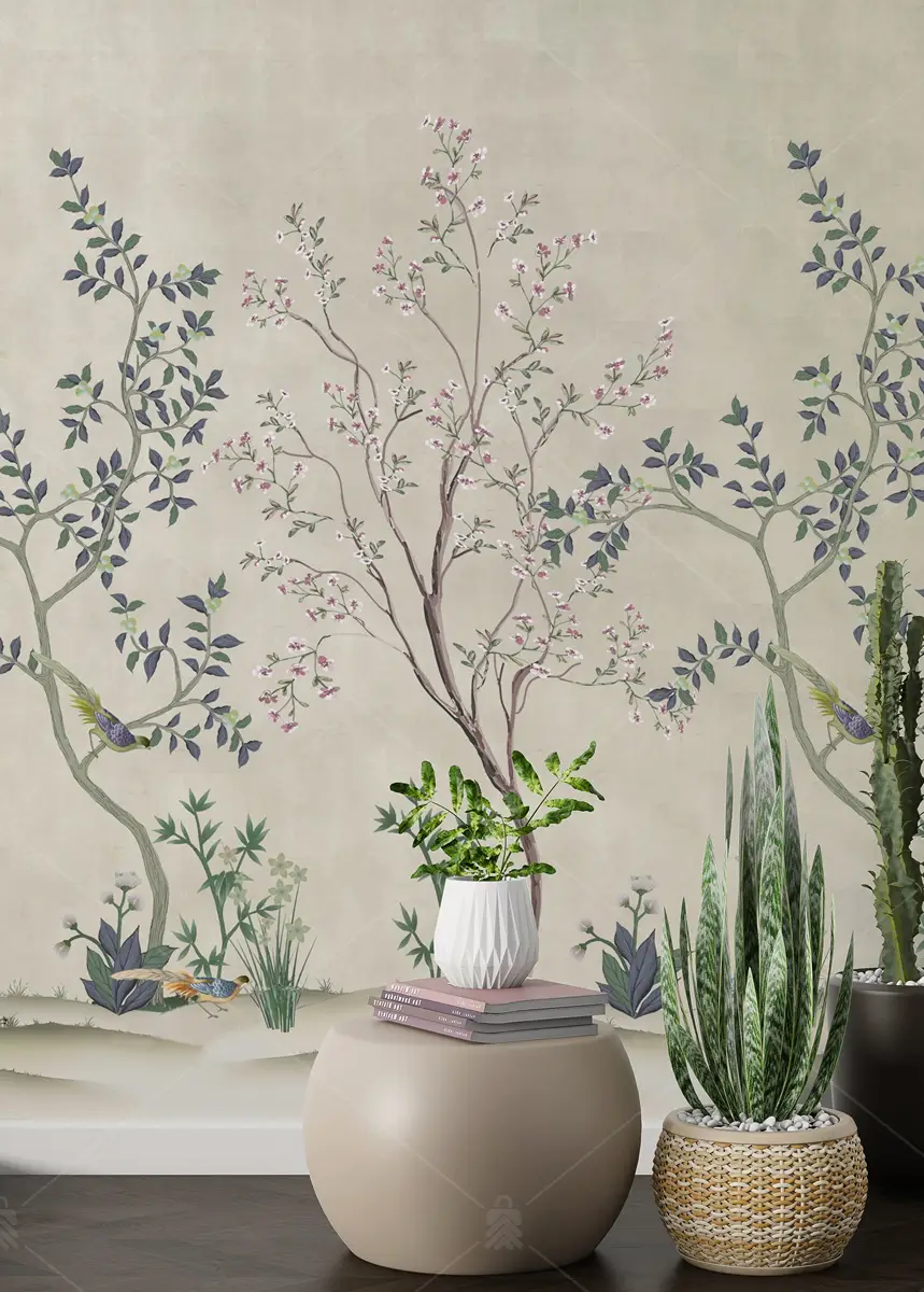 GRP260150 Chinoiserie Kuşlu Poster Duvar Kağıdı