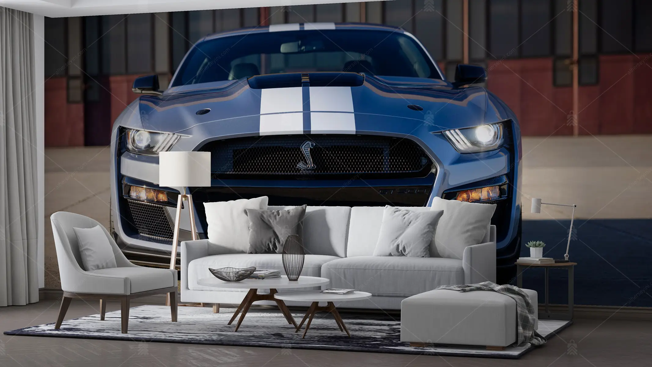 GRP660004 Mavi Ford Mustang Araç Poster Duvar Kağıdı