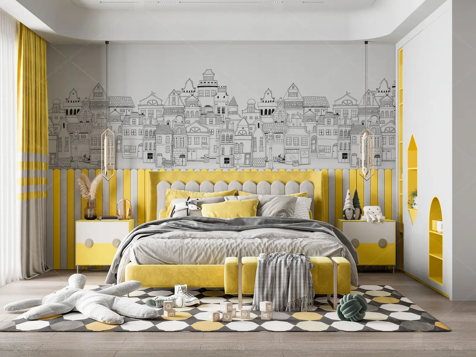 GRP750104 Çizim Şehir PopArt Poster Duvar Kağıdı