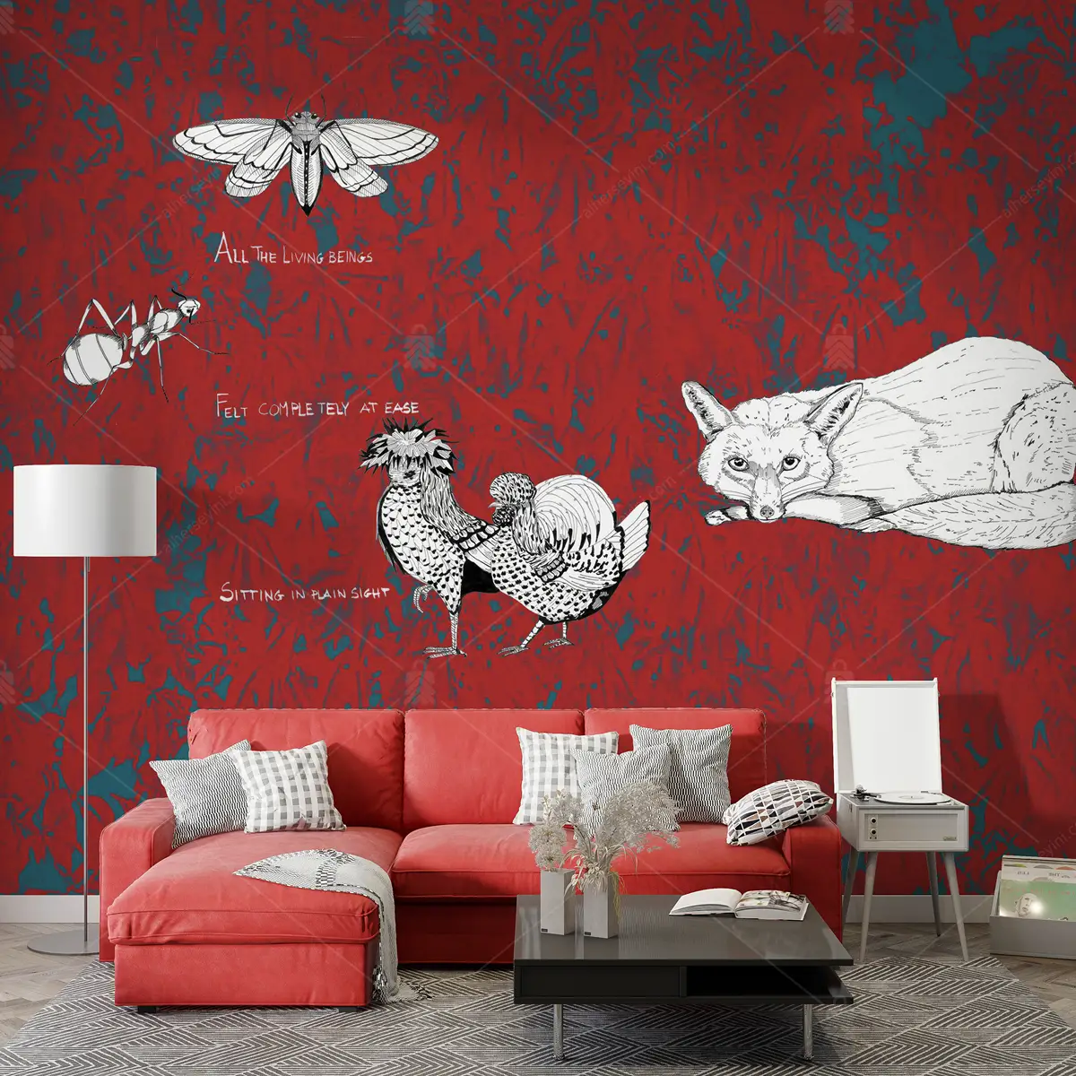 GRP750213 PopArt Tilki Horoz ve Arkadaşları Poster Duvar Kağıdı