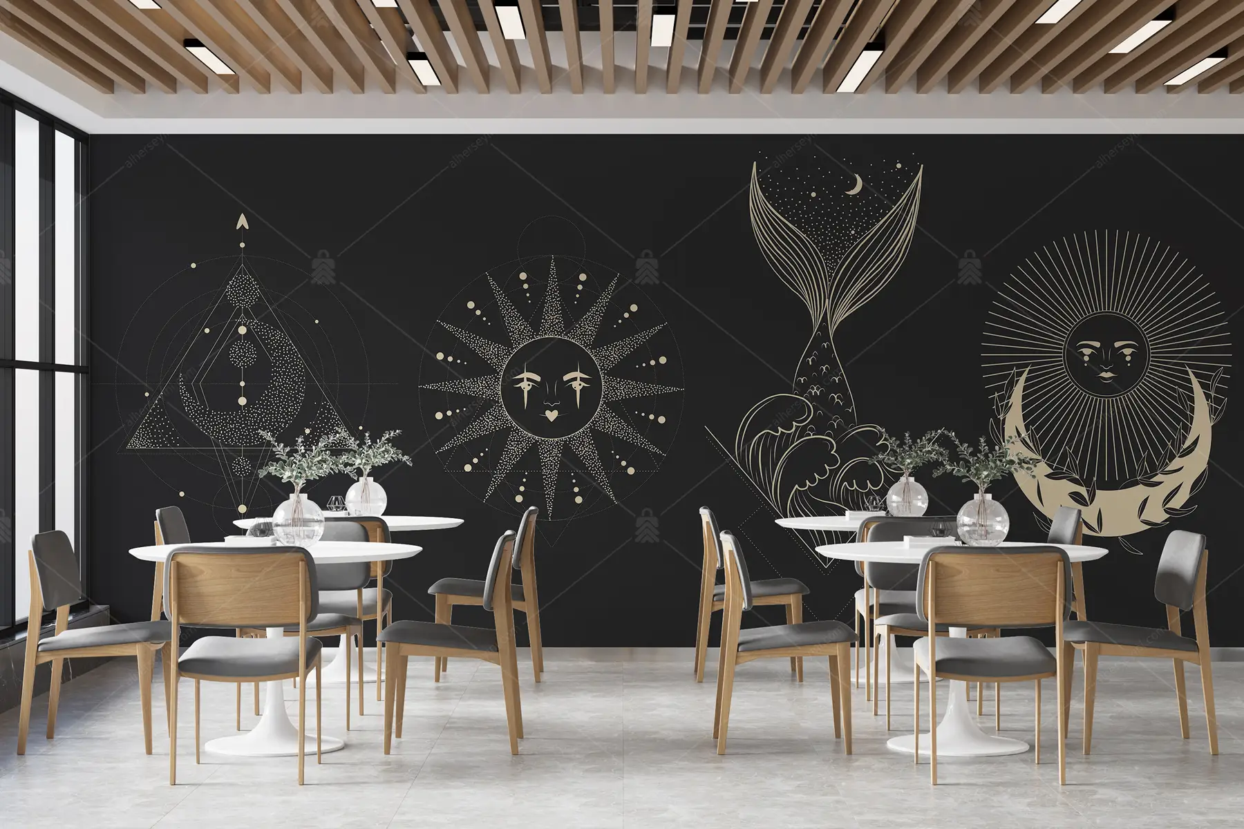 GRP800024 Beyaz Zemin Astroloji Poster Duvar Kağıdı
