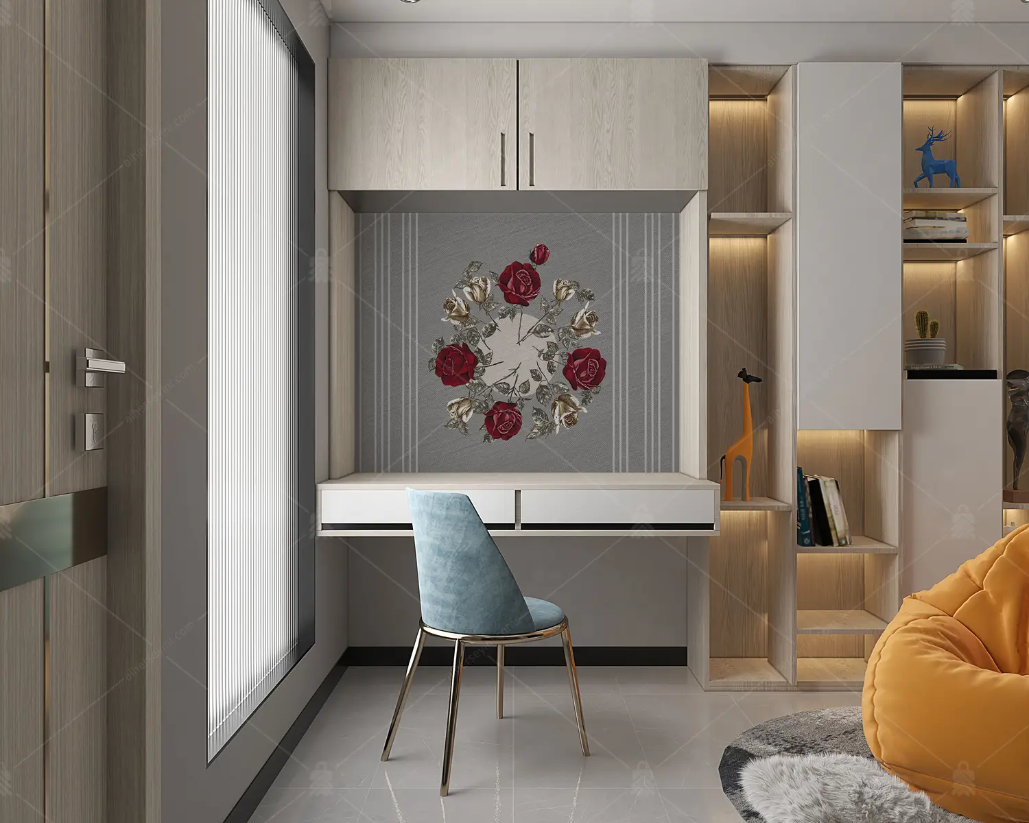 GRP830041 Barok Gül Çizgili Desen Poster Duvar Kağıdı