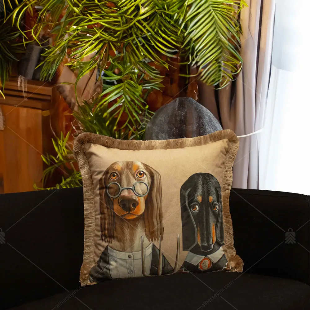 2 Köpek Desenli Dekoratif Yastık EY370