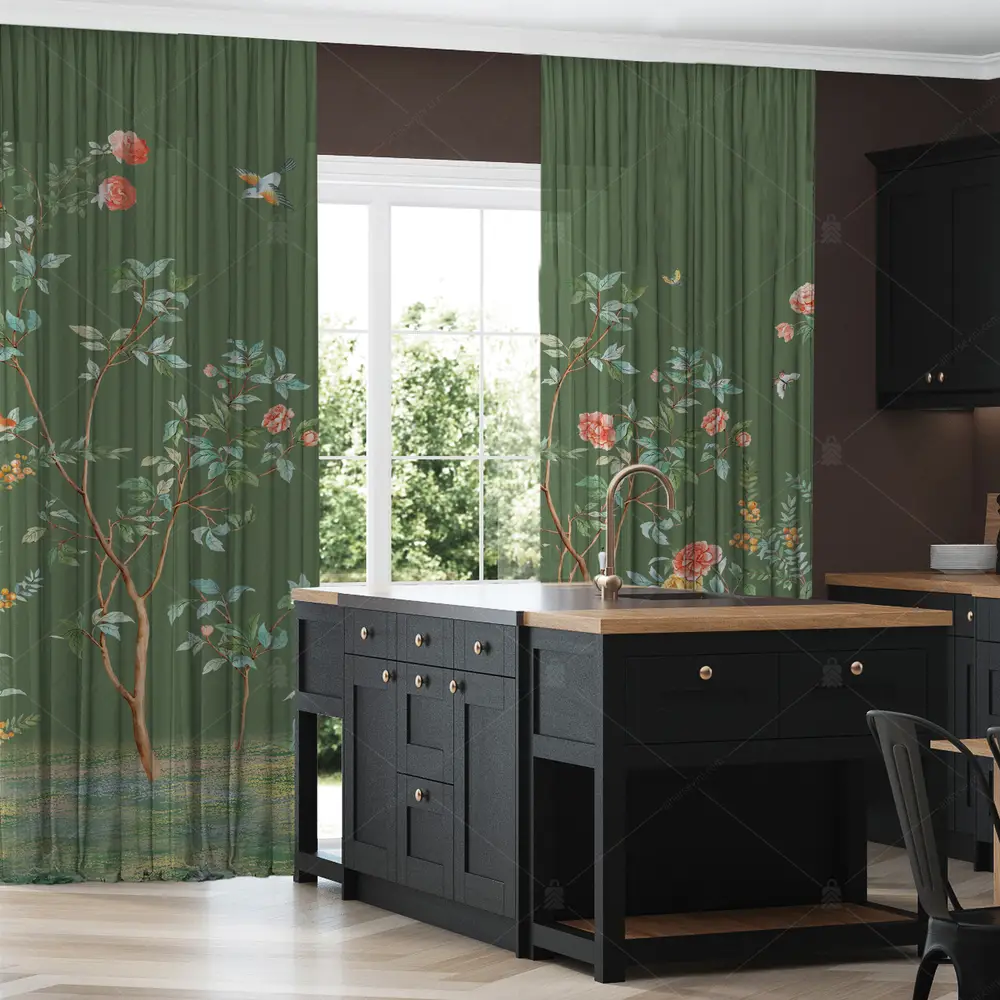 Kuş ve Çiçek Desen Perde VR315-2