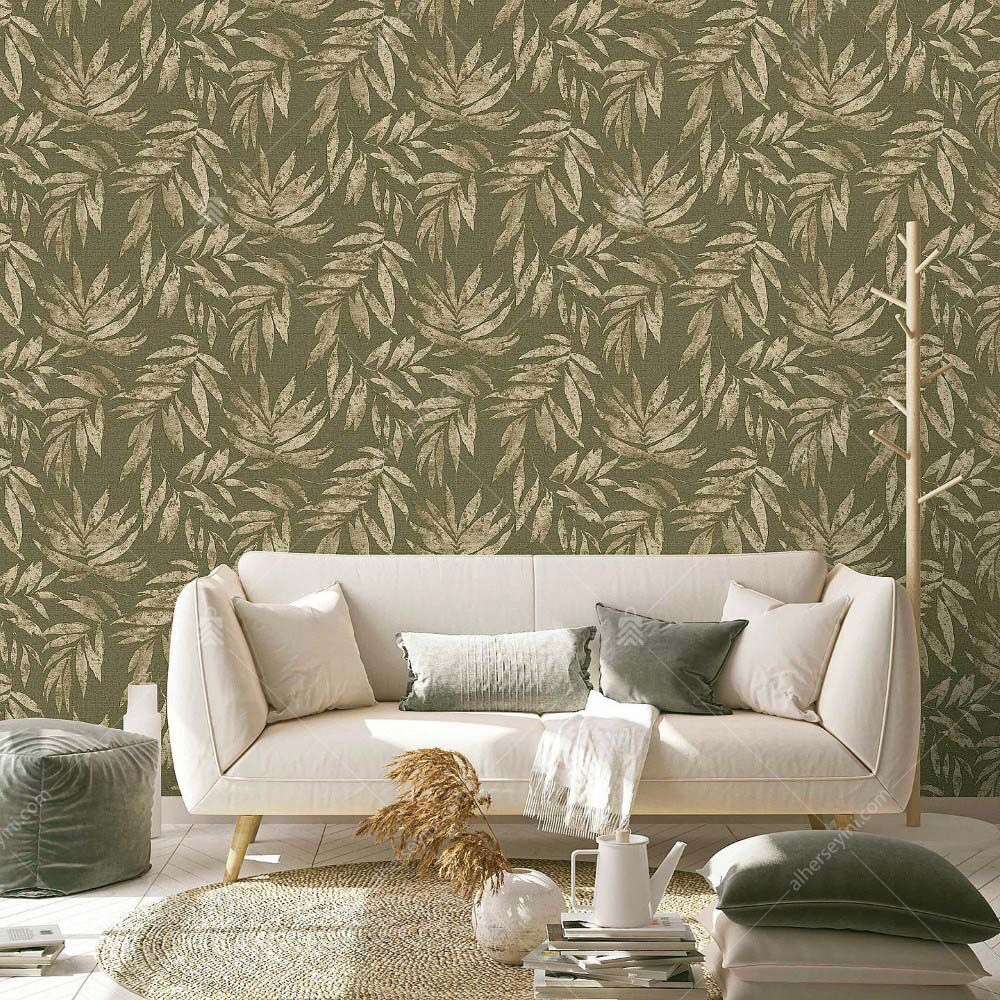 1012-3-Green-Brown-Leaf-Pattern-Wallpaper-Yesil-Kahverengi-Yaprak-Desenli-Duvar-Kagidi-5 1012-3 Yeşil ve Kahverengi Yaprak Desenli Duvar Kağıdı Uygulama