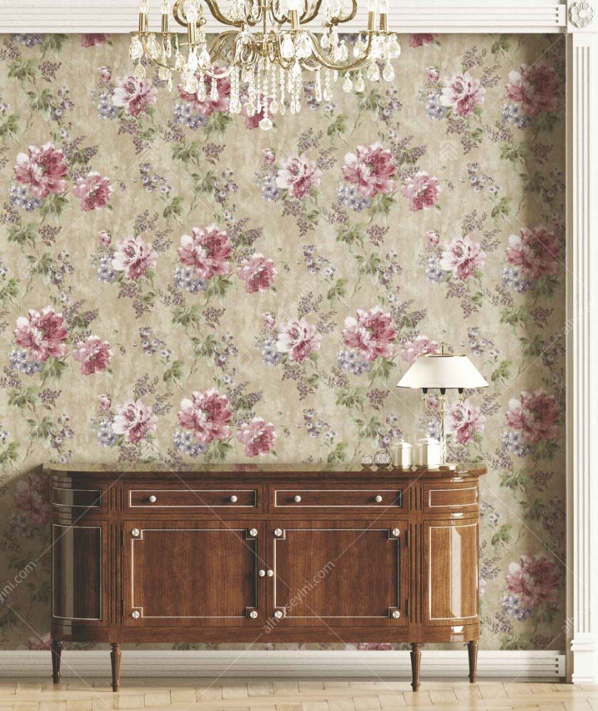 4708-4-Cream-Red-Modern-Floral-Wallpaper-Krem-Kirmizi-Modern-Cicekli-Duvar-Kagidi-5 4708-4 Adawall Modern Çiçekli Duvar Kağıdı Uygulama