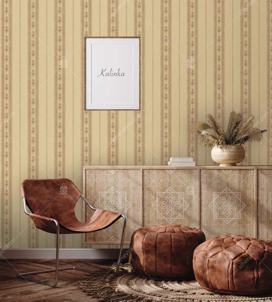 5808-2-Beige-Striped-Ornament-Wallpaper-Bej-Klasik-Cizgili-Duvar-Kagidi-3 5808-2 Kalinka Klasik Çizgili Dokulu Duvar Kağıdı Uygulama
