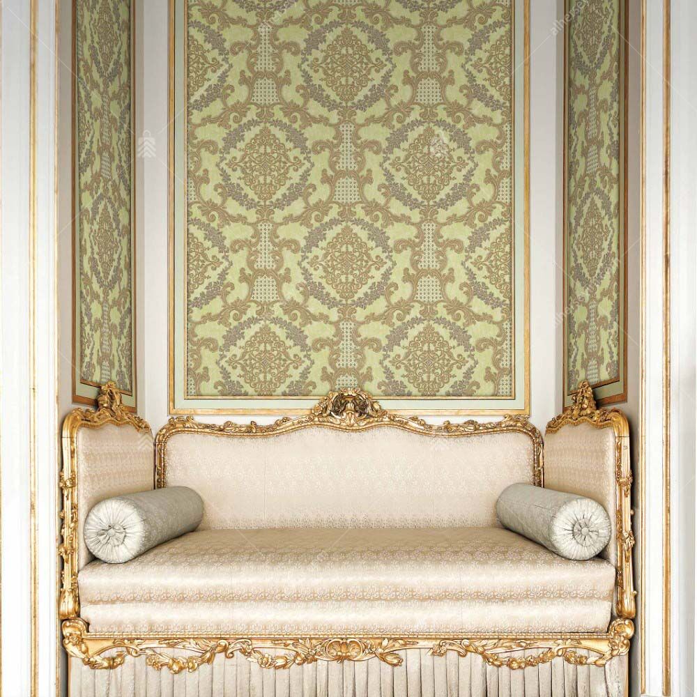 6802-3-Green-Gold-Modern-Damask-Pattern-Wallpaper-Yesil-Altin-Modern-Damask-Duvar-Kagidi-4 6802-3 Rumi Modern Damask Duvar Kağıdı Uygulama