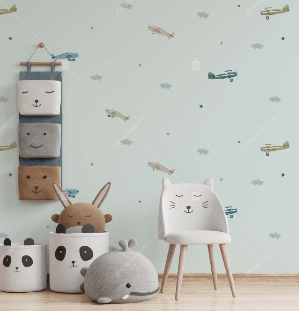 8907-2 Adawall Adakids Gökyüzündeki Uçaklar Duvar Kağıdı - Görsel 1