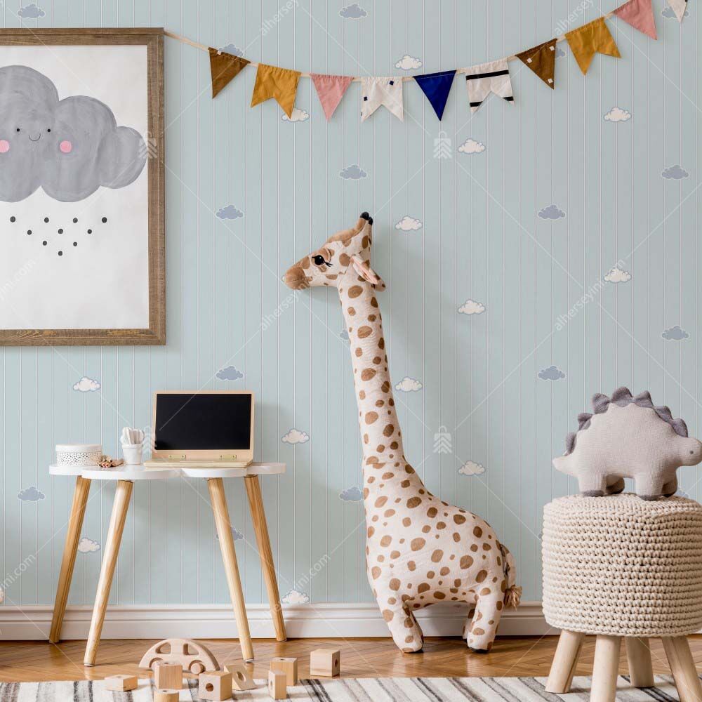 8916-2-Blue-White-Cloud-Pattern-Wallpaper-Mavi-Beyaz-Bulutlu-Duvar-Kagidi-3 8916-2 Bulutlu Duvar Kağıdı Uygulama