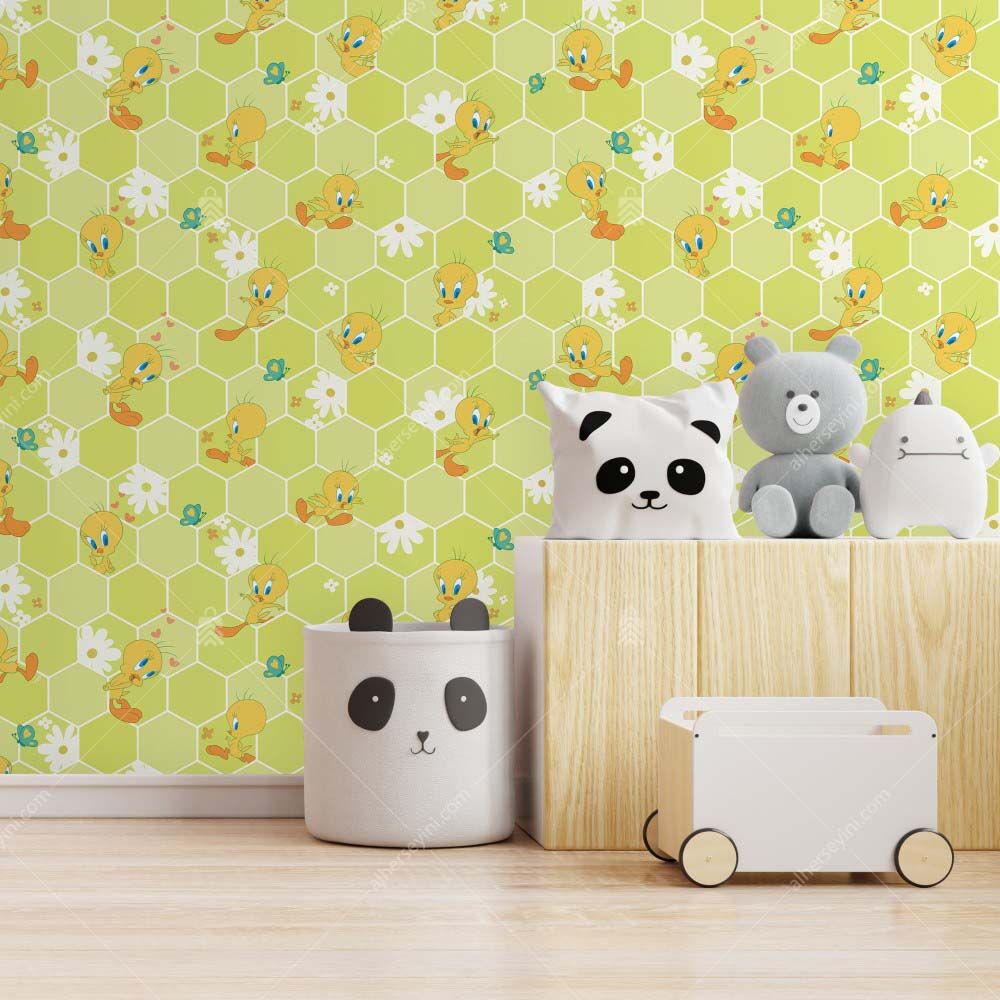 8929-2 Tweety Desenli Duvar Kağıdı Uygulama