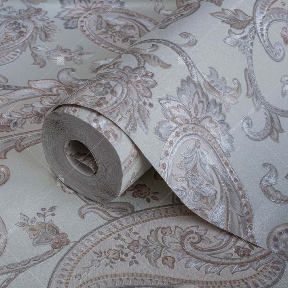 9903-2 Yeşil ve Gümüş Şal Desen Duvar Kağıdı Rulo