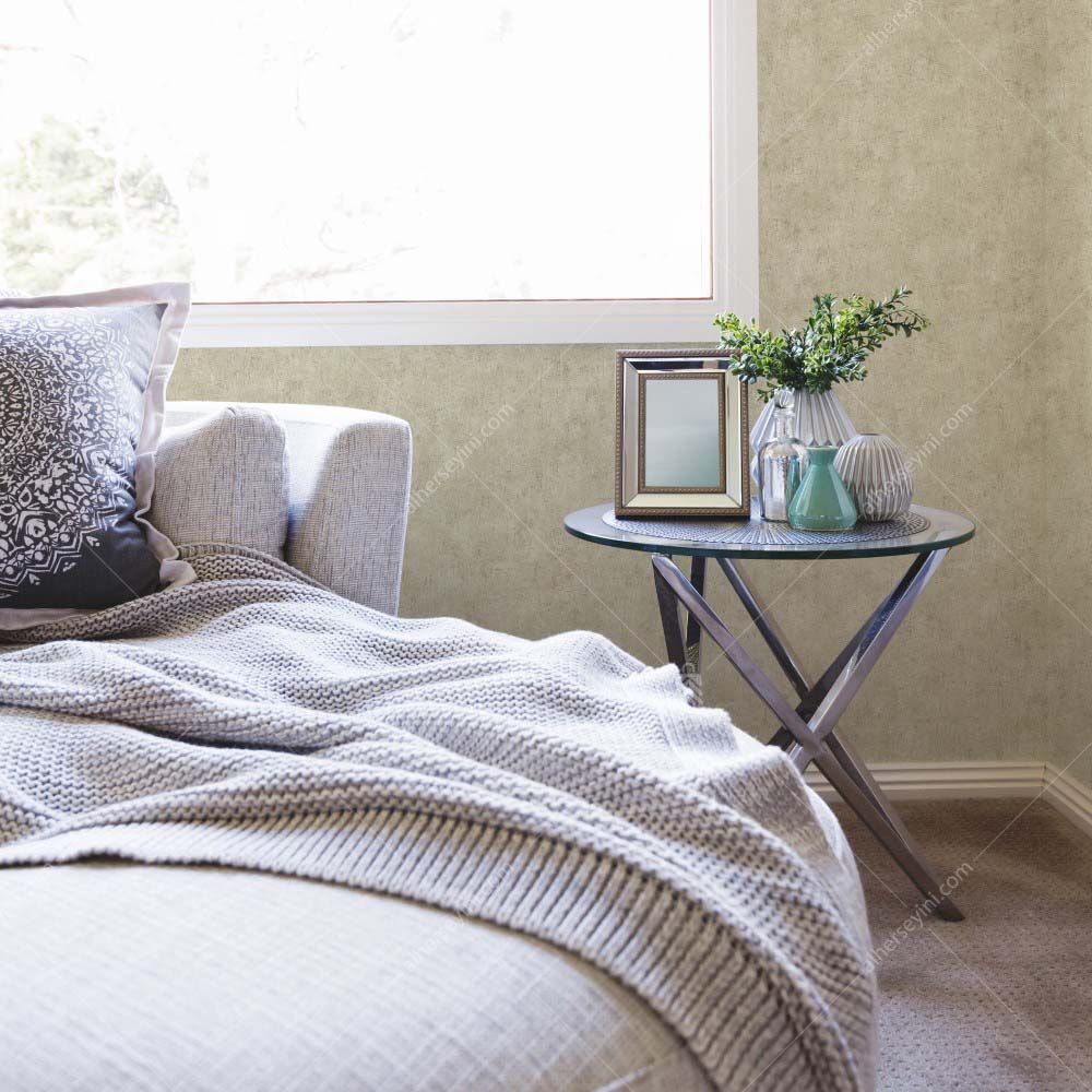 9908-2 Adawall Krem Düz Duvar Kağıdı Uygulama