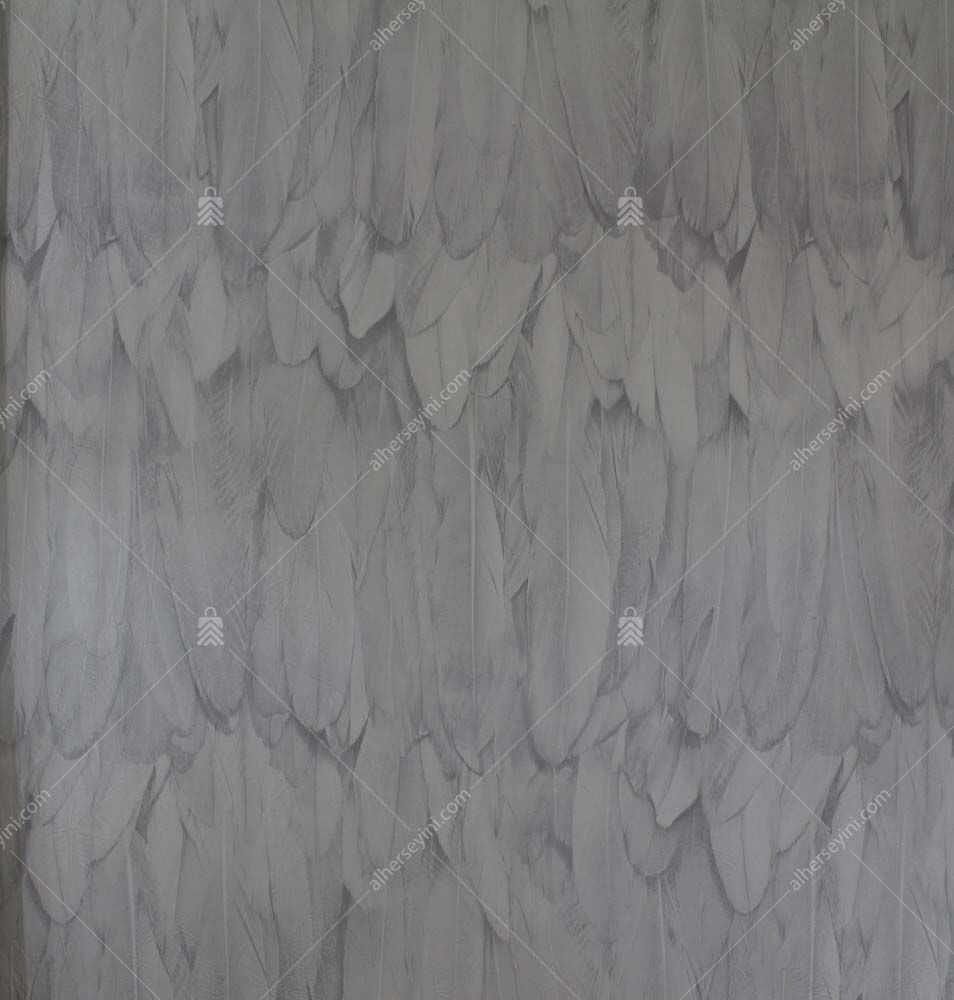 9913-1 Beyaz Kuş Tüyü Desen Duvar Kağıdı
