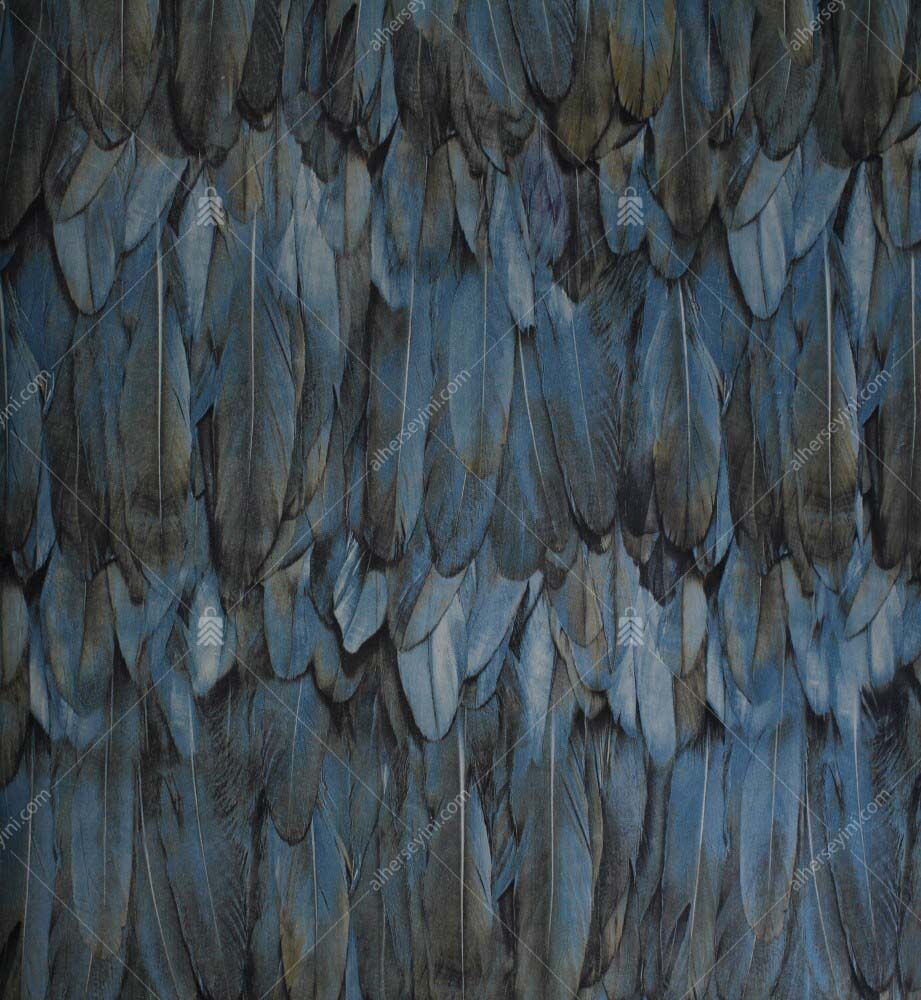 9913-3-Blue-Feather-Pattern-Wallpaper-Mavi-Kus-Tuyu-Desen-Duvar-Kagidi 9913-3 Mavi Kuş Tüyü Desen Duvar Kağıdı