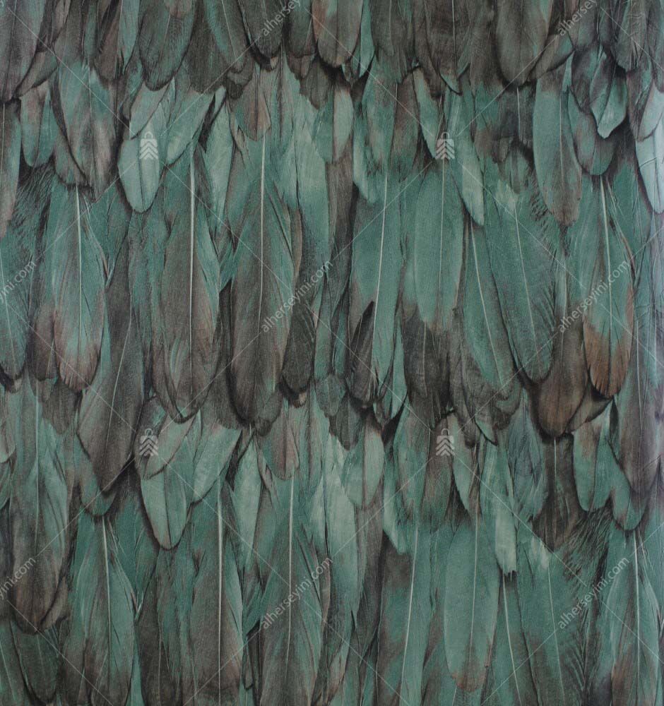 9913-4-Green-Feather-Pattern-Wallpaper-Yesil-Kus-Tuyu-Desen-Duvar-Kagidi 9913-4 Yeşil Kuş Tüyü Desenli Duvar Kağıdı
