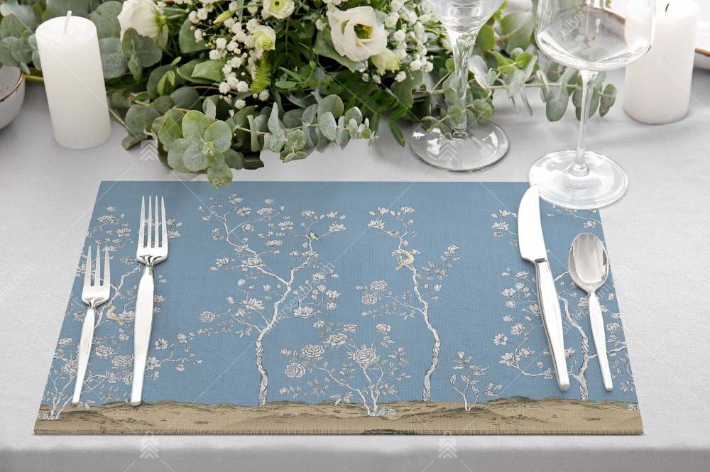 ASK2131 Mavi Kuşlu Bahçe Kumaş Amerikan Servis