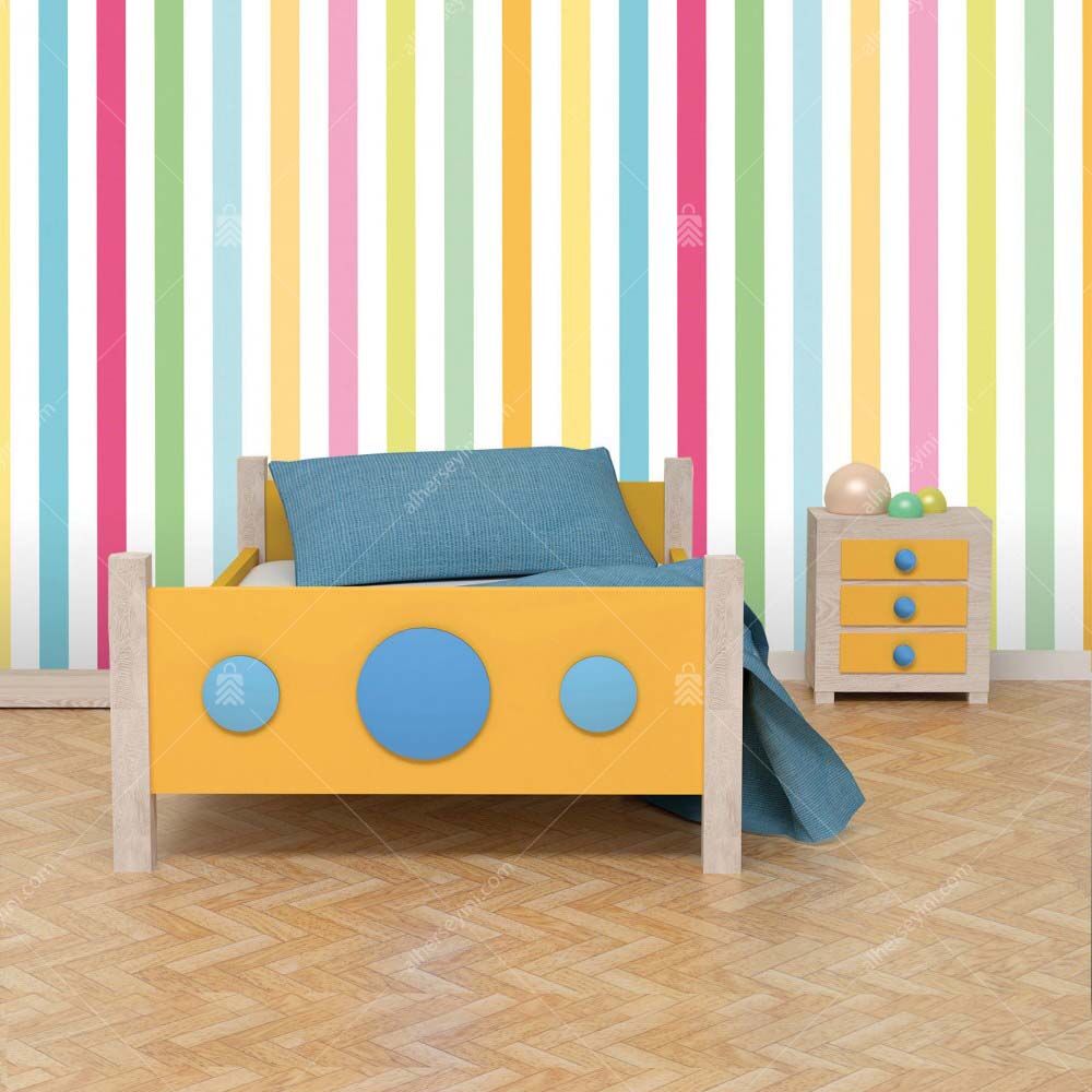 M957-colorful-stripes-Mural-Poster-Wallpaper-renkli-cizgiler-Cocuk-Odasi-Poster-Duvar-Kagidi-Moneta M957 Moneta Renkli Çizgiler Çocuk Odası Duvar Posteri Uygulama